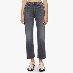 MOTHER Rambler Zip Flood Denim Jeans Wide Leg High Rise Waist Black Wash Size 30